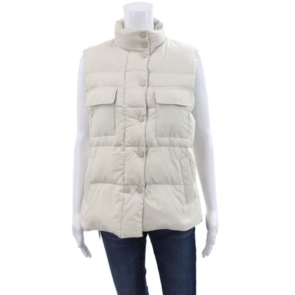 Anatomie Womens Sleeveless Puffer Jacket Beige Nylon Button Size L